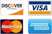 We Accept Discover, Visa, Mastercard, and American Express
